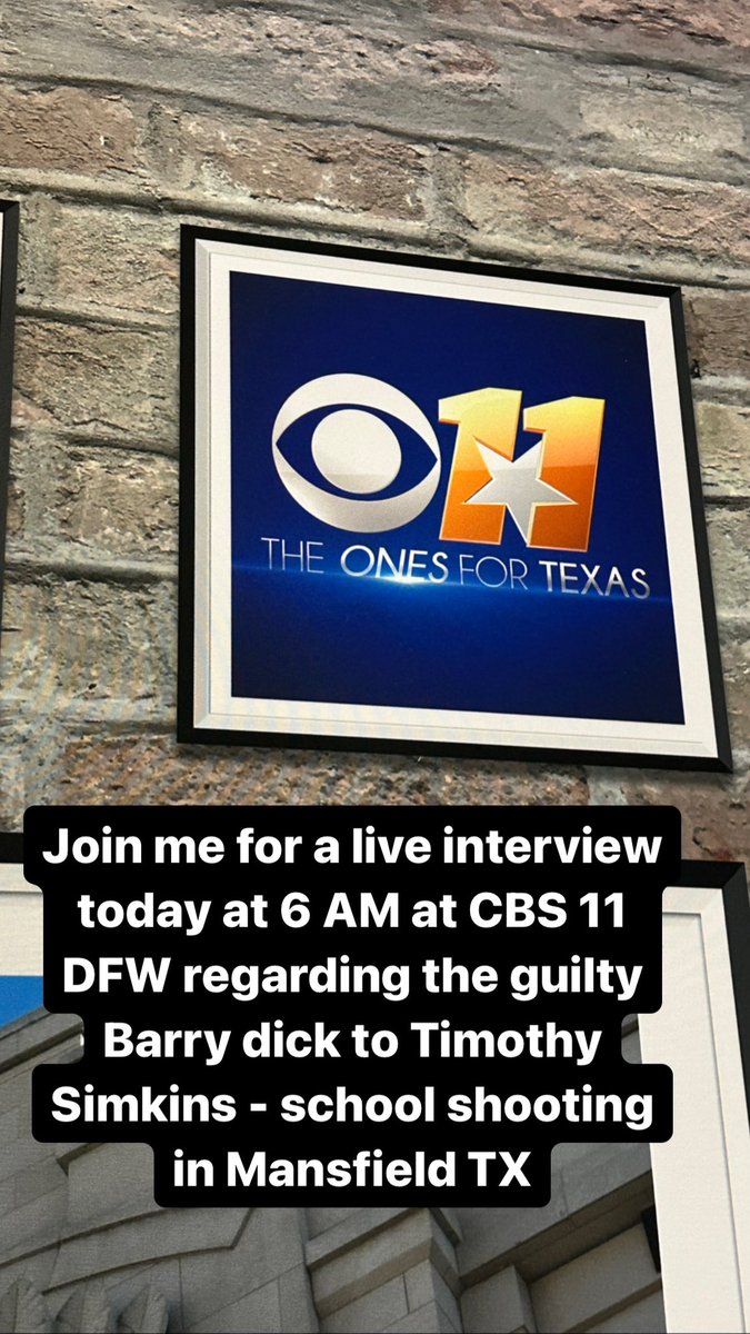 Join me today for a live interview at CBS 11 DFW 6:00am regarding the trial of Timothy Simkins - Guilty of attempted Capital Murder - School Shooting @krussellcbs11