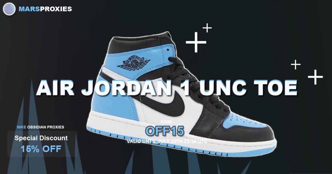 Air Jordan 1 Retro High UNC Toe Release is upfront! Code OFF15 for 15% off our ⁠nike-obsidian-proxies! Valid until the 25th of July! Get ready and grab your Proxies now: marsproxies.com