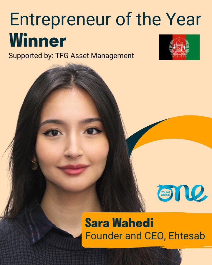 P1_P2_SIV's tweet photo. Incredibly humbled and honored to be named a winner of the @oneyoungworld Entrepreneur of the Year Award.

I’m from Afghanistan, but I’m also a technologist and a woman. 

The world has become accustomed to knowing us for war and instability - but we are so much more than that. https://t.co/XjGrZXoqot