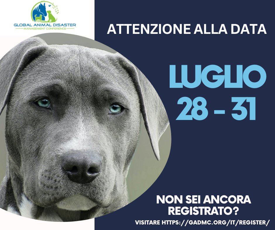 GADMConf's tweet photo. Entra in contatto con ricercatori e professionisti della salute e del benessere degli animali e della gestione dei disastri al GADMC! 
Partecipate alla conferenza GADMC GRATUITA dal 28 al 31 luglio! Registratevi ora su https://t.co/wPvODCLhD9 e partecipate a questo evento globale https://t.co/KopWO0GPPY