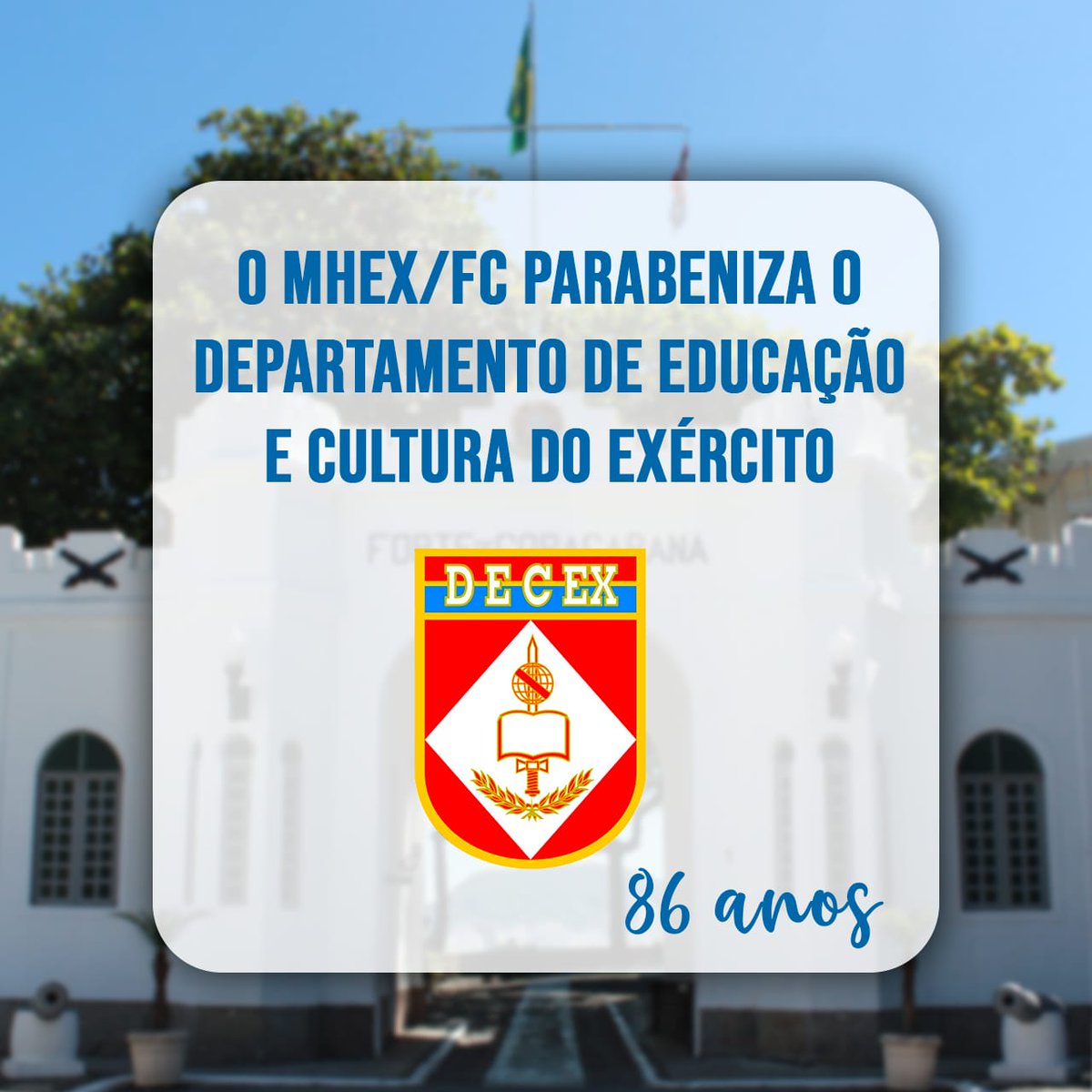 cmlexercito's tweet photo. os visitantes do Museu Histórico do @exercitooficial e Forte de Copacabana (MHEx/FC) que seguem os perfis @decex_exercito e @mhex_exercito no Instagram têm entrada gratuita neste final de semana. Programe-se e leve a sua familia! 🙌🇧🇷 #decex #cmlexercito #Mhexfc https://t.co/TEqIR0uuZz