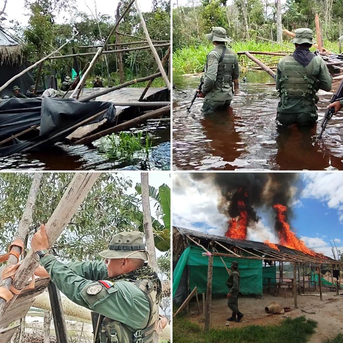 dhernandezlarez's tweet photo. En la localidad denominada Caño Jabón, ubicada en las coordenadas geográficas:
03°42'47.04"N / 66°47'29.52"O del Parque Nacional Yapacana del estado Amazonas, fue localizado un campamento conformado por 27 instalaciones improvisadas de madera y plástico, usadas en calidad de dormitorios y depósitos de materiales logísticos, siendo el mismo desmantelado, desalojado y destruido por violación al ordenamiento jurídico territorial venezolano.  

En la etapa correspondiente  al desalojo y evacuación voluntaria de esta importante área bajo administración especial del Estado, han sido evacuadas desde el 01JUL del corriente, la cantidad de 6.737 mineros ilegales a través de la ruta segura Carida - Puerto Ayacucho, tomando en cuenta el debido respeto a los derechos humanos y al medio ambiente, de acuerdo al 5to Objetivo Histórico de la nación.

#FANB 
#IntegrarEsVencer