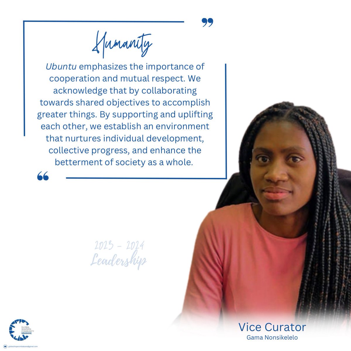 We are pleased to announce the 2023 - 2024 Mbabane Hub’s Vice Curator as she shares her personal core value. If everything is a core value, then nothing is really a priority. 

Congratulations! 

#worldeconomicforum #globalshaperscommunity #eswatini #mbabane