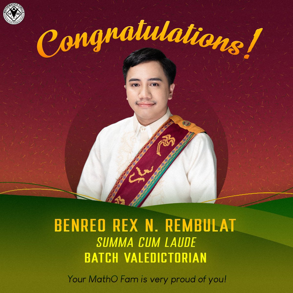 UPVMathCircle's tweet photo. Congratulations to 𝐁𝐄𝐍𝐑𝐄𝐎 𝐑𝐄𝐗 𝐑𝐄𝐌𝐁𝐔𝐋𝐀𝐓 and 𝐒𝐓𝐄𝐏𝐇𝐄𝐍 𝐂𝐀𝐑𝐋𝐎 𝐀𝐑𝐄Ñ𝐎 of UPV Mathematics Circle for graduating 𝓢𝓾𝓶𝓶𝓪 𝓒𝓾𝓶 𝓛𝓪𝓾𝓭𝓮 of BS in Applied Mathematics Class 2023! https://t.co/0X7XDfEPY7