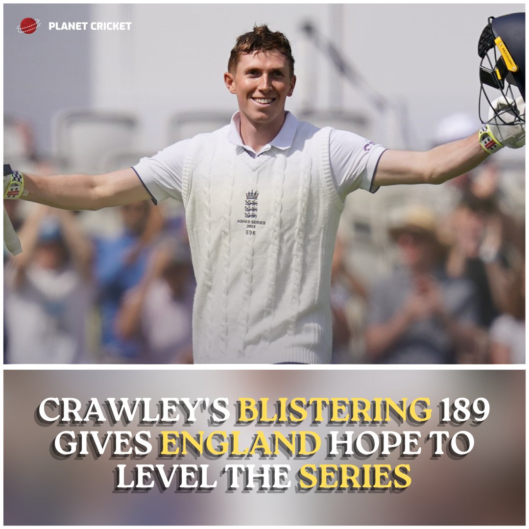 Tplanetcricket's tweet photo. A Sensational 189 from #Zak Crawley, the Highest Score by an #Englishman in a Home Ashes Clash in 26 Years, Helped the #Hosts Post 384-4 to Storm Past #Australia's First Innings Total and Lead by 67 After a Remarkable Day Two of the Fourth Test.

#Ashes23 #ENGvAUS #TestCricket https://t.co/QFPV27s3Q9