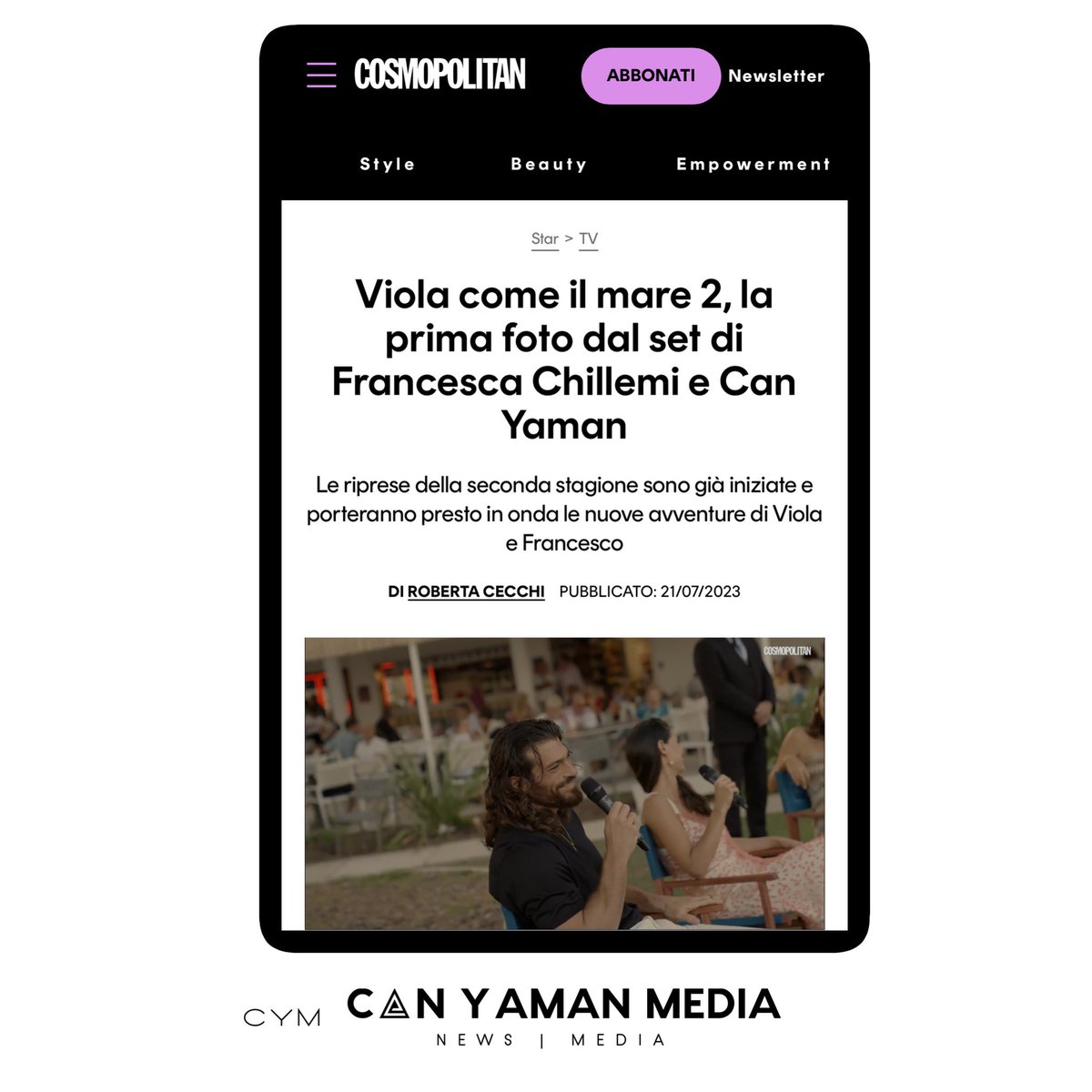 🇮🇹🗞️ | Cosmopolitan Italy - #ViolaComeIlMare2, the first photo from the set of Francesca Chillemi and #CanYaman

The filming of the second season has already begun and the new adventures of Viola and Francesco will soon be aired. After waiting for it for a long time, the first