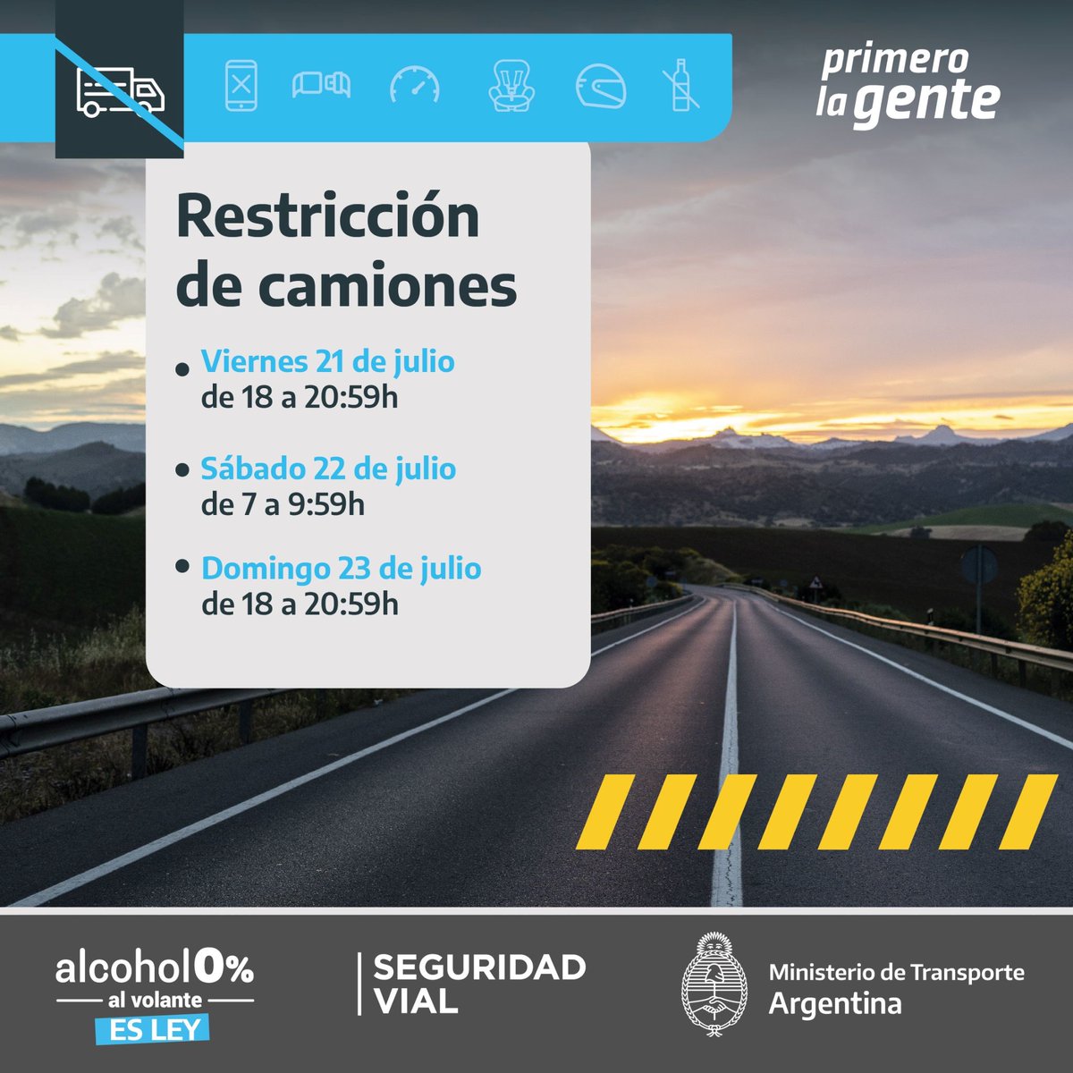 APTTA_'s tweet photo. ⚠️Veda para camiones de más de 3500 kg. En rutas nacionales durante el fin de semana. https://t.co/foLNV8itDG