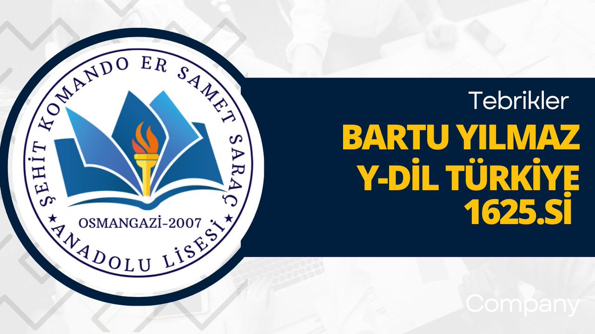 Okul Birincimiz Bartu YILMAZ Y-DİL puanıyla Türkiye 1625.si olmuştur. Kendisini, ailesini ve öğretmenlerini tebrik ederiz.
<a href="/Osmangazi_MEM/">Osmangazi İlçe Milli Eğitim Müdürlüğü</a> 
<a href="/GurhanCokgezer/">Gürhan Çokgezer</a>