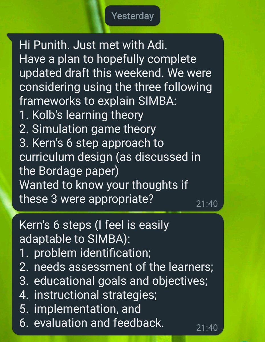 Had a bit of internet outage but what a message to come back to..

A #FY1 working with 3rd year #medstudent &amp; talking about combination of conceptual frameworks in #MedEd.. 😃

Proud to see that we aren't just teaching but facilitating development of #FutureLeaders 🙌

 @UoB_IAHR
