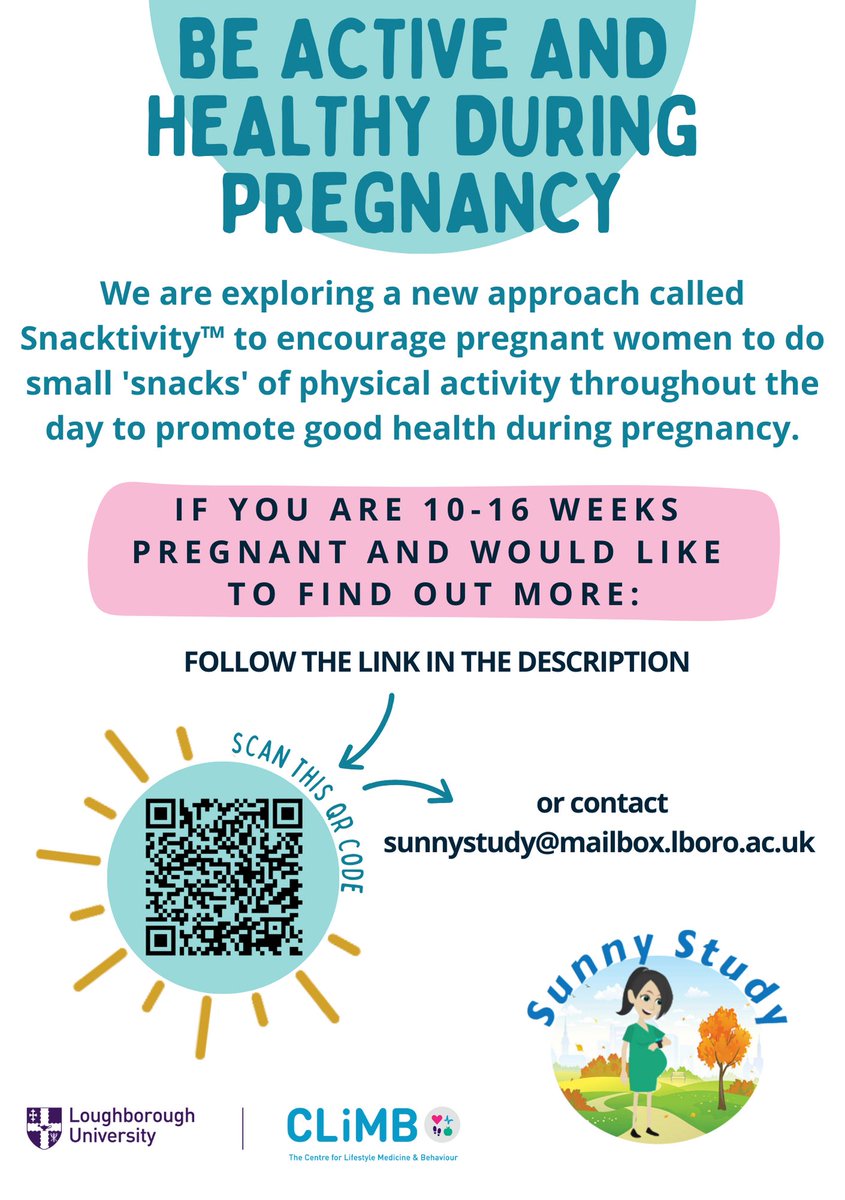 Researchers at Loughborough University are recruiting pregnant women between 10 and 16 weeks gestation for the SUNNY Study to see if being physically active can improve symptoms of pregnancy. Use the link below to find out more: loughboroughssehs.eu.qualtrics.com/jfe/form/SV_9S…