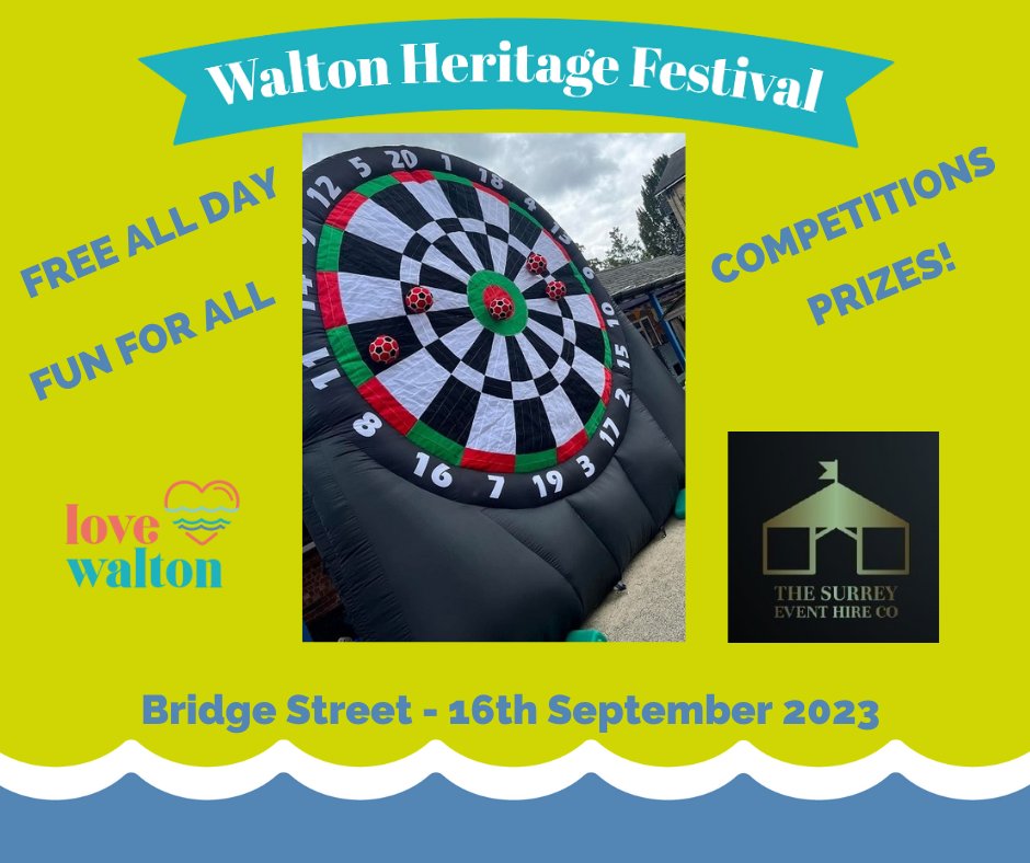 WoTHeritageDay (@wotheritageday) on Twitter photo LOVE, LOVE, LOVE this new addition to Heritage Day 2023 - Calling Boys and Girls of ALL AGES! Local business The Surrey Event Hire Co will be running competitions all day on their huge inflatable dartboard for FUN, FUN, FUN. 16/9/23 11:30 - 16:30 FREE - funded by <a href="/welovewalton/">Love Walton</a> LOVE, LOVE, LOVE this new addition to Heritage Day 2023 - Calling Boys and Girls of ALL AGES! Local business The Surrey Event Hire Co will be running competitions all day on their huge inflatable dartboard for FUN, FUN, FUN. 16/9/23 11:30 - 16:30 FREE - funded by <a href="/welovewalton/">Love Walton</a>
