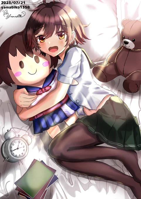 いつもありがとうございます!!リクエストの「おはよう、にゃしい」です。ぬいぐるみは、依頼者様デザインを参考にさせて頂きましたまだまだ未熟者ですがどうぞ宜しくお願い致します(18/60)フリーイラスト#艦これ#睦月#ヤマビコ大感謝祭 