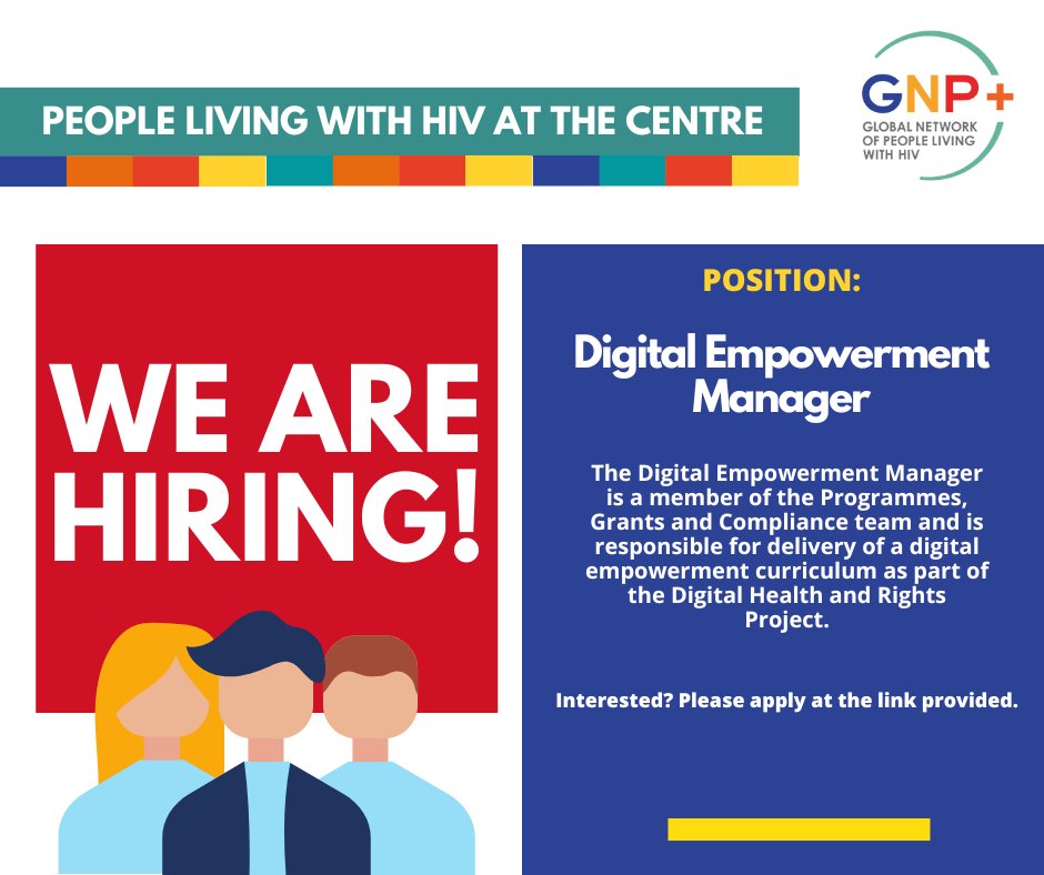 OPPORTUNITY! Work with us! Closing date: 31 July 2023 The Digital Empowerment Manager is a member of the Programmes, Grants and Compliance team and is responsible for delivery of a digital empowerment curriculum as part of the Digital Health and Rights Project.