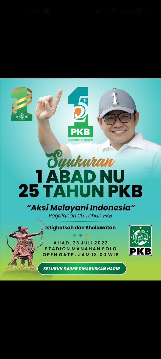PKBMagetan's tweet photo. Tasyakuran 1 Abad NU, 25 Tahun PKB. "Aksi Melayani Indonesia" Istighosah dan Sholawatan. Di Stadion Manahan Solo. #25tahunPKB #HarlahPKB #Harlah_25_PKB #1AbadNU #PKB #PartaiKebangkitanBangsa #like4like #LIKEs https://t.co/6IEiJ2mQia