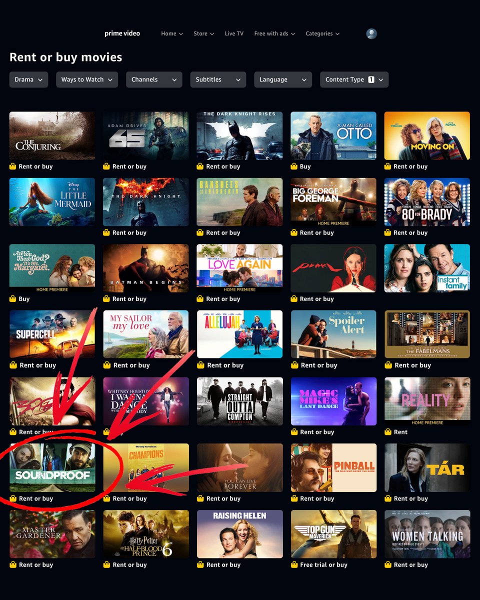 Still pinching myself that when you search for dramas on Prime Video SOUNDPROOF comes up on the first few rows with #tar #Batman #TopGun and #basheesofinisherin 😮