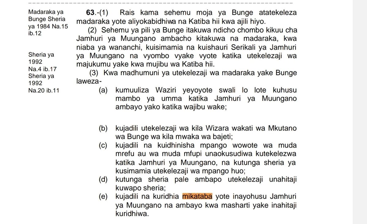 Huu ndio UTARATIBU wa kisheria uliotumika na Bunge KURIDHIA mkataba wa TPA &amp; DP WORLD. Nomba utafute neno "MAKUBALIANO" hapa! Halafu hesabu neno "mkataba" limetumika mara ngapi! Spika Tulia, baadhi ya wabunge, baadhi ya viongozi aache UPOTOSHAJI.