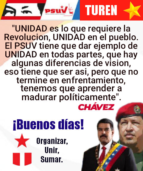 #21Julio Con el Optimismo, Esperanza y la Fe que caracteriza al pueblo y siempre ASUMIENDO la UNIDAD dentro de la diversidad, la militancia del @PartidoPSUV #Turen les desea ¡Buenos días! #PoesíaLenguajeUniversal @NicolasMaduro @dcabellor @PrimitivoPsuv @OnofrioCavallo