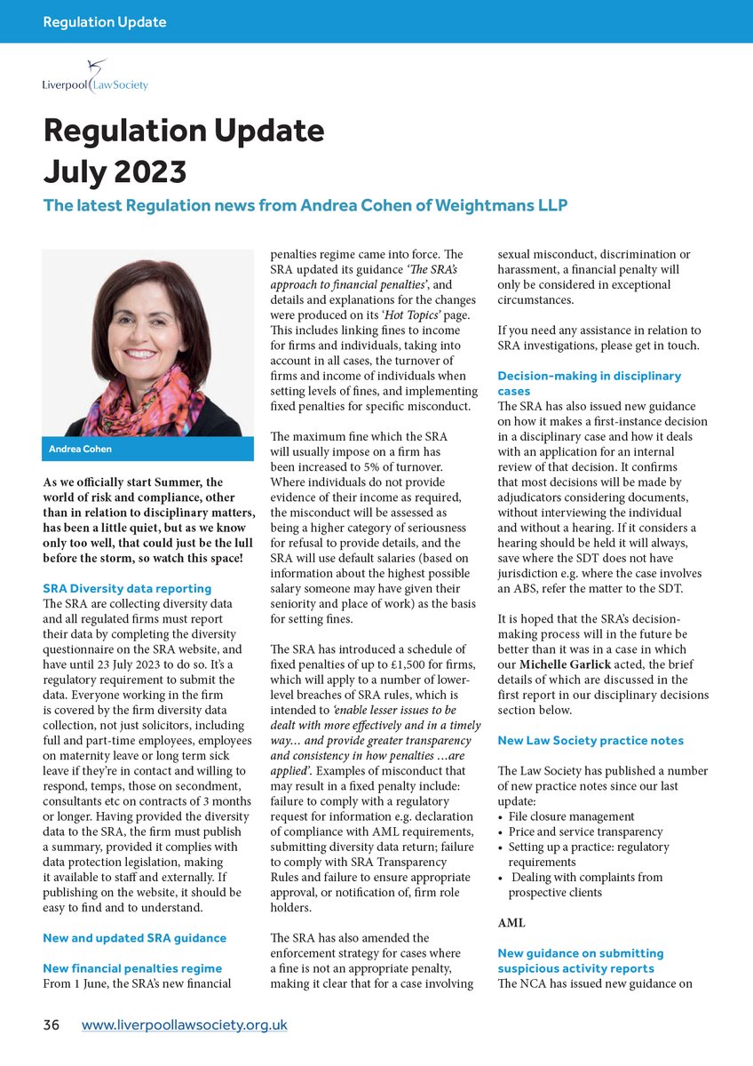 Baskervilleeme1's tweet photo. Andrea Cohen writes about the SRA's diversity data reporting and new guidance on submitting suspicious activity reports plus much more
https://t.co/2fiwW1KqKY
@Weightmans @sra_solicitors @LpoolLawSociety https://t.co/yRqpIsDiQd