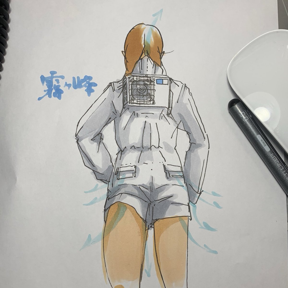 「なんかすごい技術革新があってこういうエアコン服とかできたらいいなって昔描いた 」|ひじからのイラスト