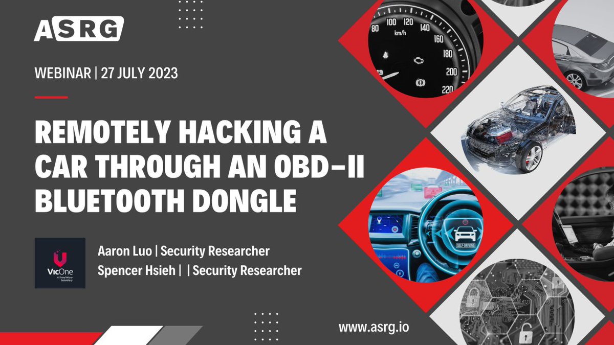 AutoSecResGroup's tweet image. The ASRG Webinar with Aaron Luo and Spencer Hsieh from VicOne is happening next week.

Don&apos;t miss this awesome webinar! 

Register ASAP! linkedin.com/events/remotel…

#ASRG #ASRGWebinar #remotehacking