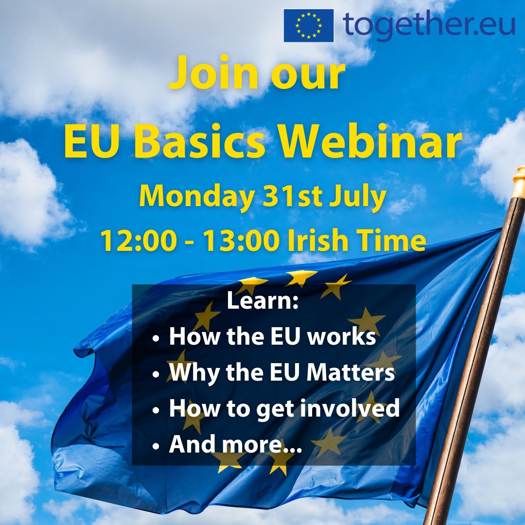 Join us for a short webinar on EU basics on 31 July at 12 noon Irish time. No prior knowledge required. Sign up here 👉eptwitter.eu/qDq2