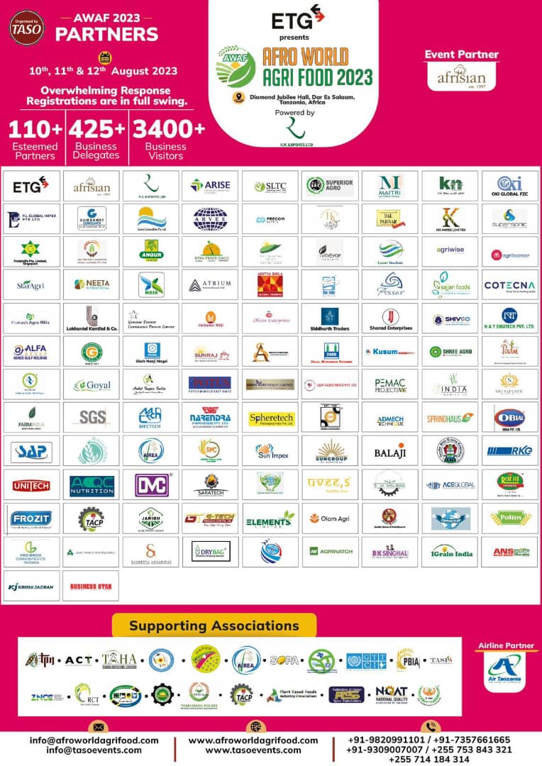 Tanzania Pulses Network (@pulsesnetworktz) on Twitter photo Only 19 days remains before the biggest Agri Food show in Africa begins.
Don't miss it.
Be part of history! Only 19 days remains before the biggest Agri Food show in Africa begins.
Don't miss it.
Be part of history!