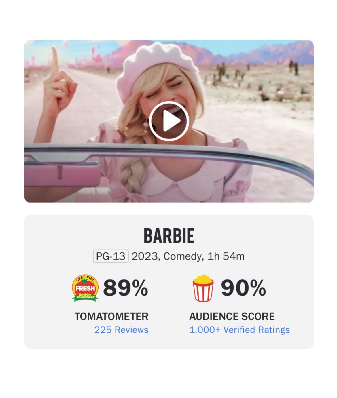 Dua Lipa Hungary on X: 📈  #Barbie debuted with a perfect score of 91% on  @RottenTomatoes — It currently has a score of 93%! — It's @DUALIPA's debut  role on the