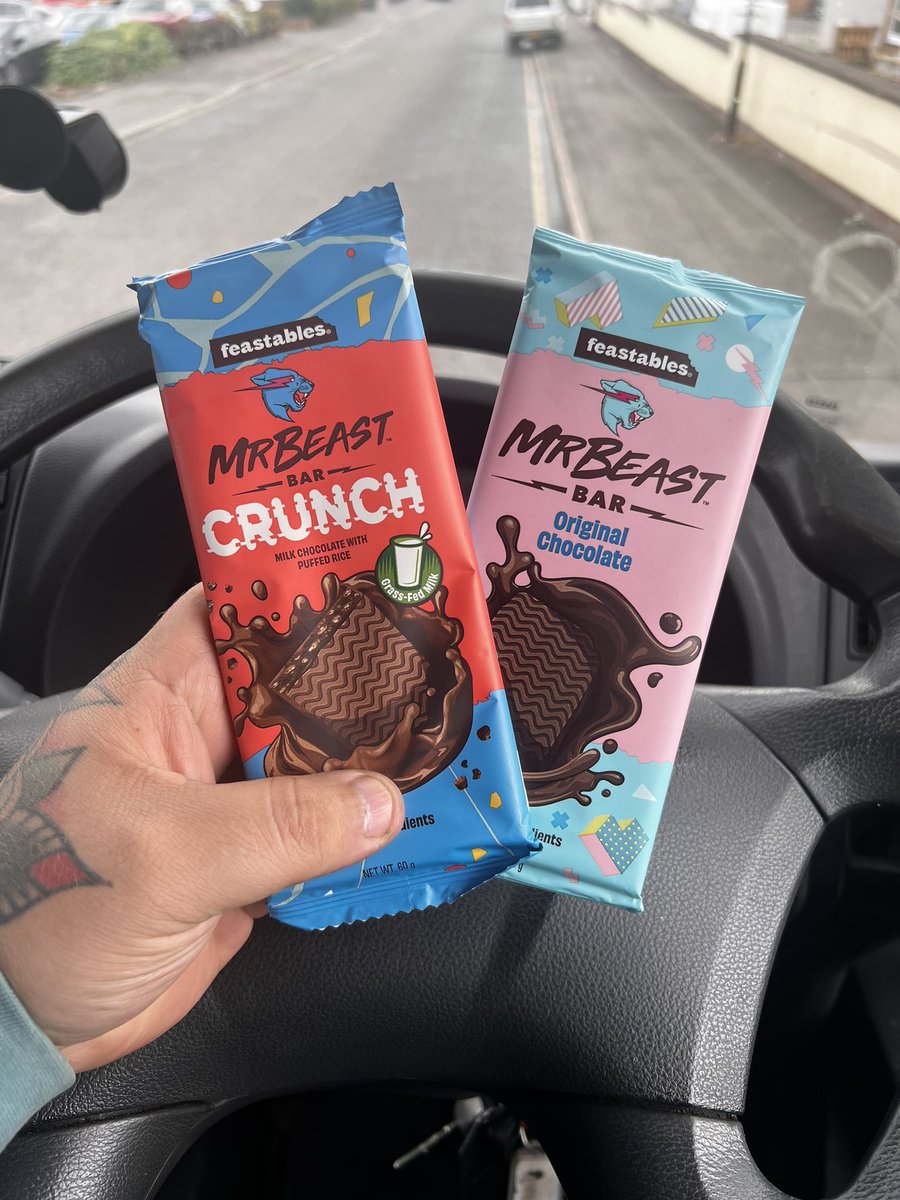 Airfyerlord's tweet photo. @feastableshelp @MrBeast @Feastables Crunch is a 7/10 Original 7.5/10. Still way better than hersheys. But not better than UK chocolate. https://t.co/WL07mqLi6m