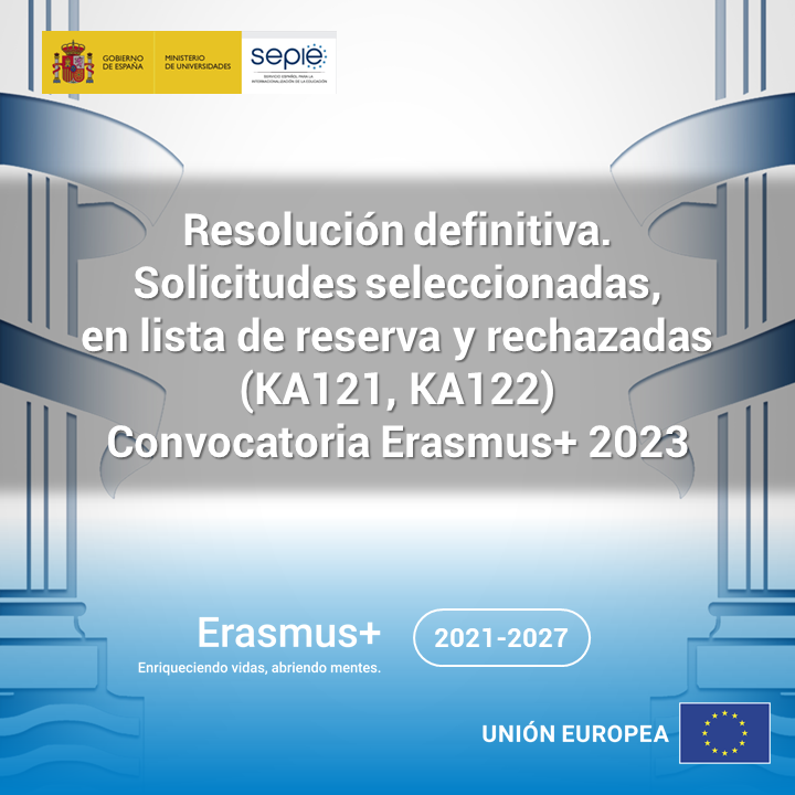 📢 Publicados los listados definitivos de solicitudes seleccionadas, en lista de reserva y rechazadas de la Acción Clave 1 – Movilidad educativa de las personas (KA121, KA122), correspondientes a la Convocatoria de Propuestas del programa Erasmus+ 2023.

👉sepie.es/convocatoria/r…
