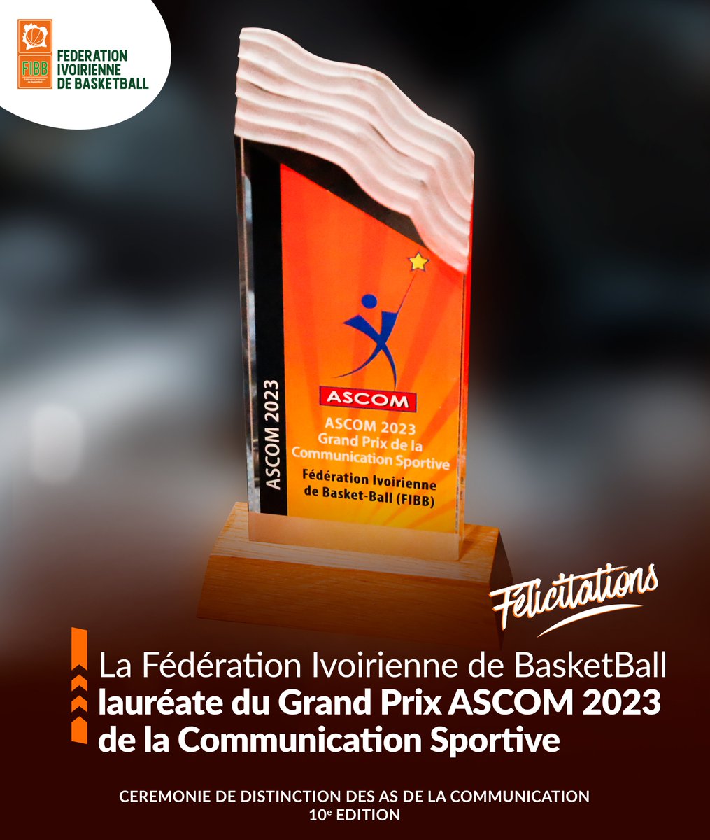fibb_ci's tweet photo. Basket-Distinction : La Fédération Ivoirienne de Basketball a reçu le Grand Prix ASCOM 2023 de la communication sportive. https://t.co/ZcCjPlInZk