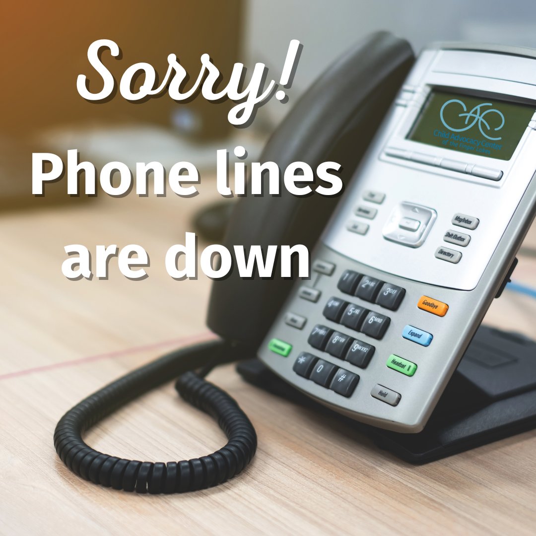 Our phone lines are down. 
If it's a non-urgent message, leave a voicemail and we will get back to you as soon as we can.
If you're a member of law enforcement or CPS and need to schedule an interview, call the on-call number.
Thank you for your understanding.
#CACFL #flx