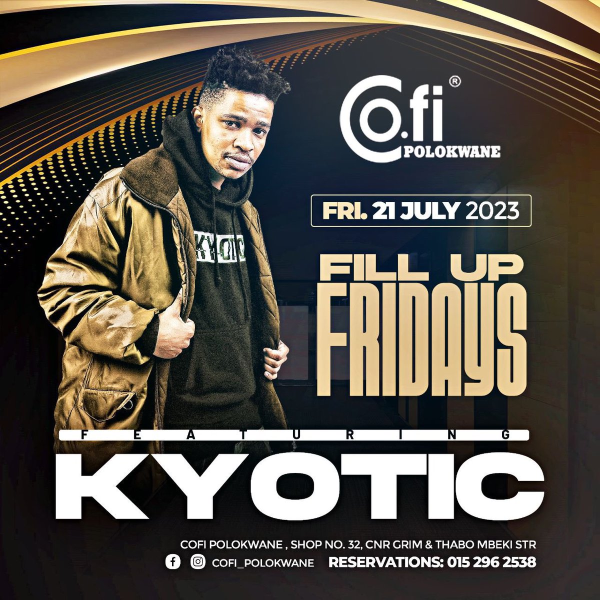 FILL UP FRIDAY 🚀

No cold front at Cofi today🥂

Pull up for #fillupfridays tonight FT <a href="/kyotic/">Arnold Kyotic Mdluli</a> 🔥🚀
.
.
Table reservations: 015 296 2538
.
.
#cofi #polokwane #eatchillate #thisisliving #cofilifestyle #fillupfriday