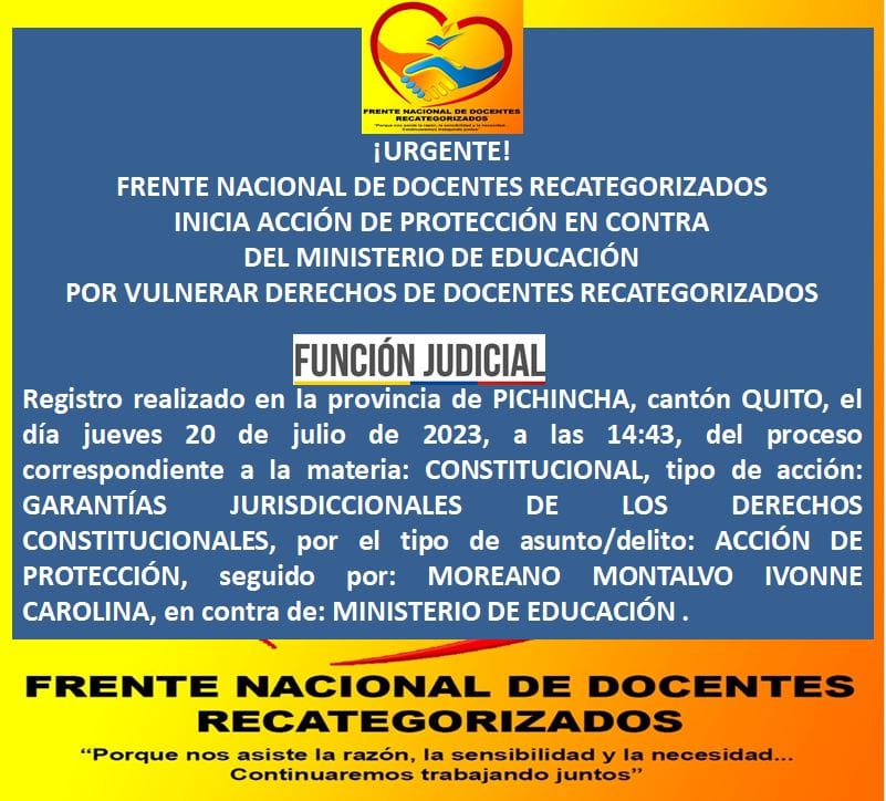 DocentesRecate2's tweet photo. URGENTE! FRENTE NACIONAL DE DOCENTES RECATEGORIZADOS INICIA JUICIO EN CONTRA DEL MINISTERIO DE EDUCACIÓN https://t.co/zrIUl7It1t