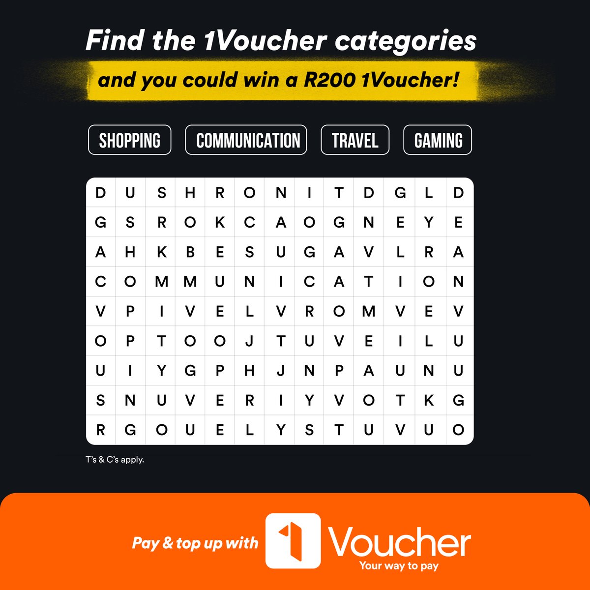1Voucher_za's tweet photo. With so many partners, 1Voucher is your best way to pay, play, shop and top up online. 
Find the hidden 1Voucher category names and share your answers in comments. 
You could win one of 10 x R200 1Vouchers to spend on whatever you like: https://t.co/fCi5syuxS3 https://t.co/SddoRcevTe