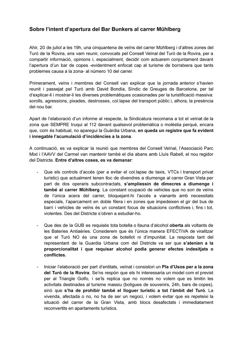 Consell Veïnal del Turó de la Rovira tweet media