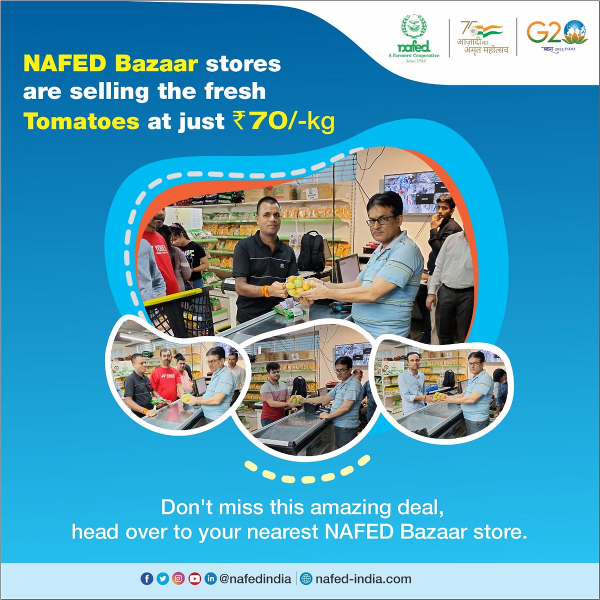 NAFED Bazaar is offering Tomatoes at Rs 70 per kg!
#EmpoweringCooperatives #SahakarSeSamriddhi #cooperativesociety #NAFED #TomatoPriceHike #TomatoesPrice #Tomatoes