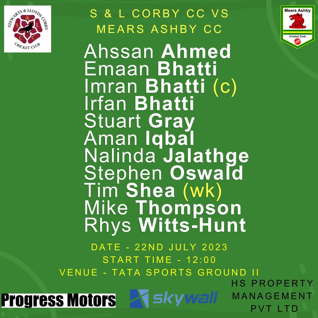 The teams for tomorrow's <a href="/official_NCL/">NCL</a>  games.

Our 1st XI host <a href="/ThrapstonTownCC/">Thrapston Cricket Club</a> 2nd XI whilst our 2nd XI travel to play <a href="/slcorbycc/">S&L Corby CC</a> 3rd XI.
#MACC