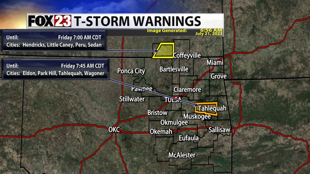 A Severe Thunderstorm Warning has been issued for Cherokee, Wagoner until 7/21 7:45AM #okwx @fox23