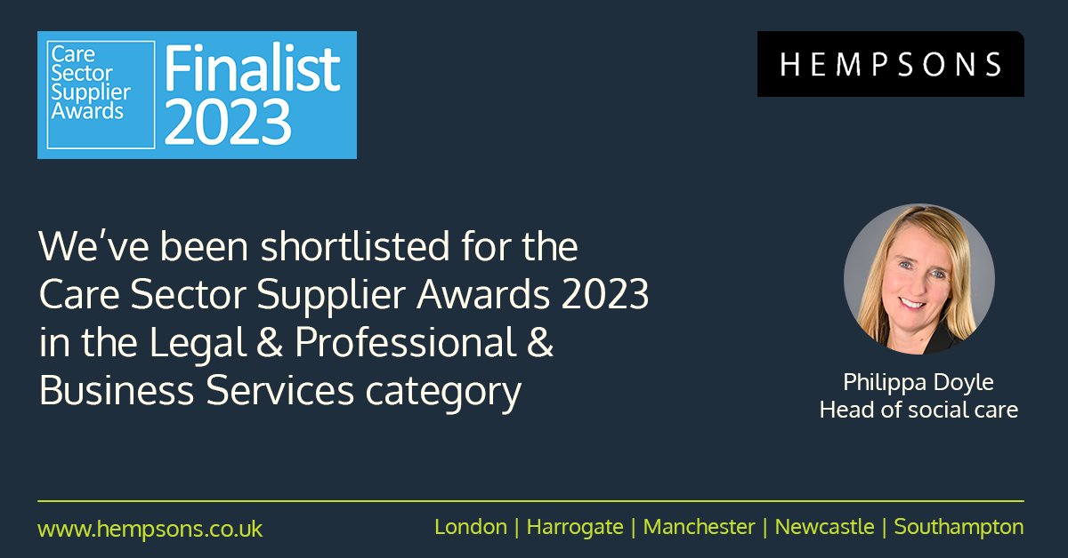 hempsonslegal's tweet photo. We’re thrilled to have been selected as a finalist for the @CSSAwardsUK 2023! #cssa2023 #socialcare https://t.co/I9iJEFB0bX