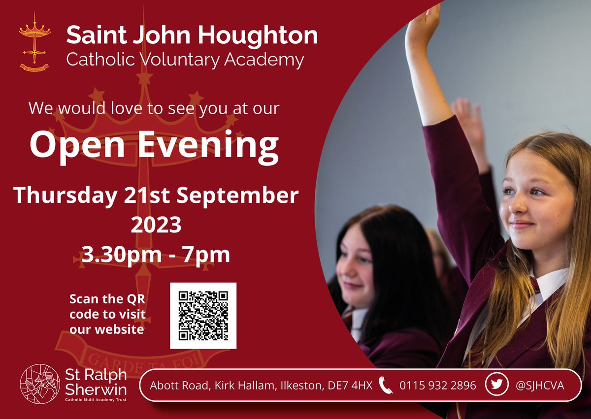 🗓️ Save the date 🗓️ Our Open Evening will take place on Thursday 21st September 2023 ⬇️ Please share 😊 Visit our website for more information about our wonderful school stjohnhoughtonilkeston.srscmat.co.uk/information/pr…