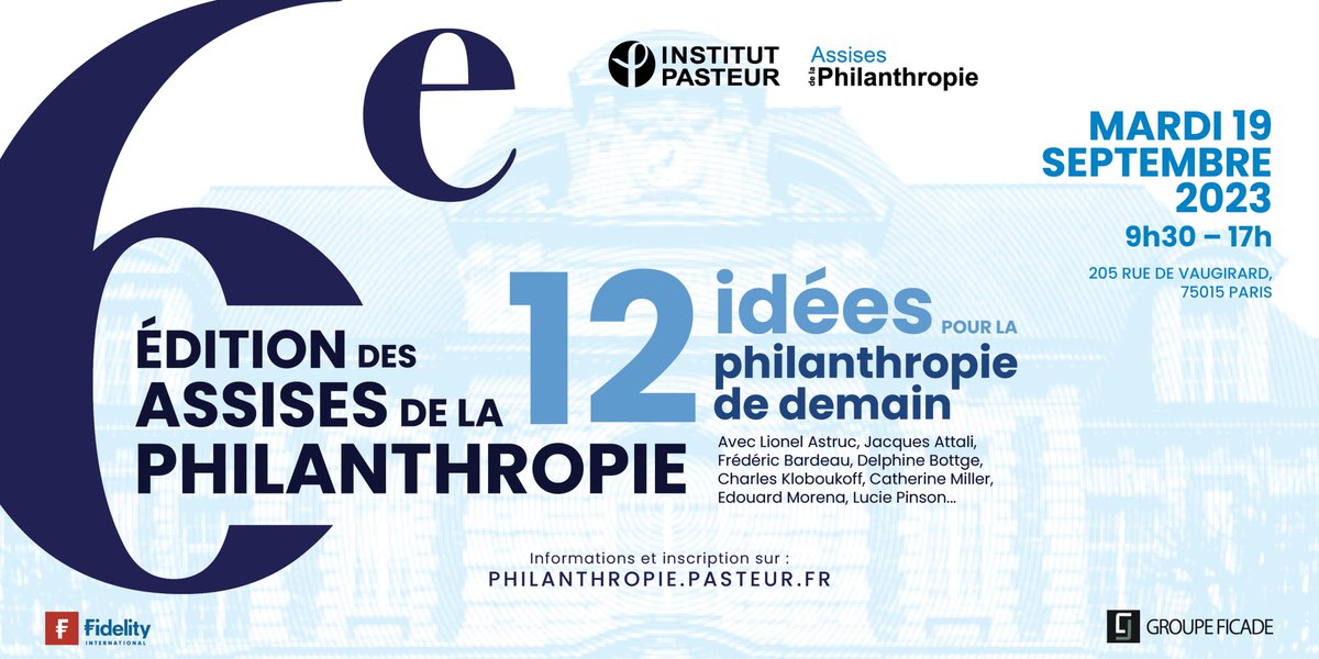 🗓️Save the date
La 6e édition des Assises de la Philanthropie organisée par l’<a href="/institutpasteur/">Institut Pasteur, since 1887</a>, aura lieu le
mardi 19 septembre, de 9h à 17h.

👉Inscriptions et informations ici : bit.ly/44PKSdm