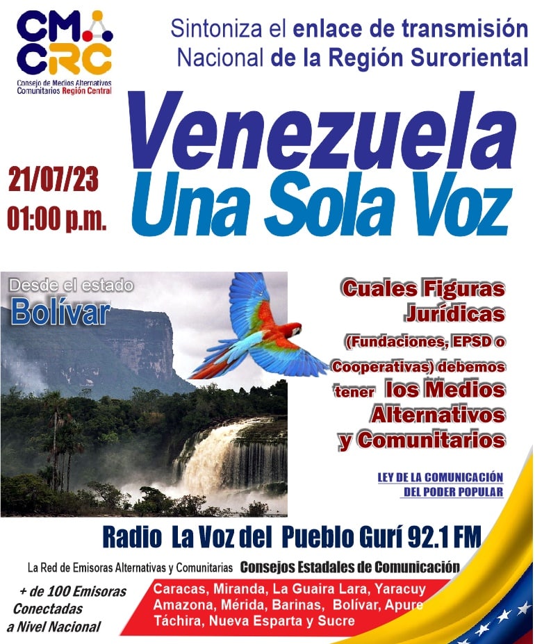 Zulia,  Mérida
Barinas,  Bolívar, Táchira,  Monagas, Amazonas,  Sucre, Portuguesa, Apure y Nueva Esparta  

Sintoniza Hoy a la 1pm
#VenezuelaUnaSolaVoz