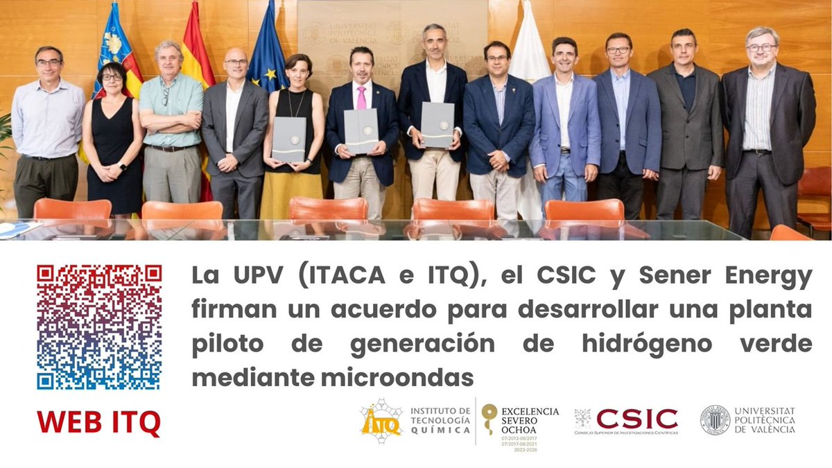 ITQ (UPV-CSIC) (@itq_upvcsic) on Twitter photo <a href="/UPV/">Universitat Politècnica de València</a> , <a href="/CSIC/">CSIC</a> y Sener Energy han firmado un acuerdo para desarrollar una planta piloto de generación de hidrógeno verde mediante microondas, basada en una tecnología disruptiva desarrollada por <a href="/itacaUPV/">ITACA Institute</a> y <a href="/ITQ_UPVCSIC/">ITQ (UPV-CSIC)</a>.
Más información en nuestra web.
itq.upv-csic.es/?p=26651 <a href="/UPV/">Universitat Politècnica de València</a> , <a href="/CSIC/">CSIC</a> y Sener Energy han firmado un acuerdo para desarrollar una planta piloto de generación de hidrógeno verde mediante microondas, basada en una tecnología disruptiva desarrollada por <a href="/itacaUPV/">ITACA Institute</a> y <a href="/ITQ_UPVCSIC/">ITQ (UPV-CSIC)</a>.
Más información en nuestra web.
itq.upv-csic.es/?p=26651