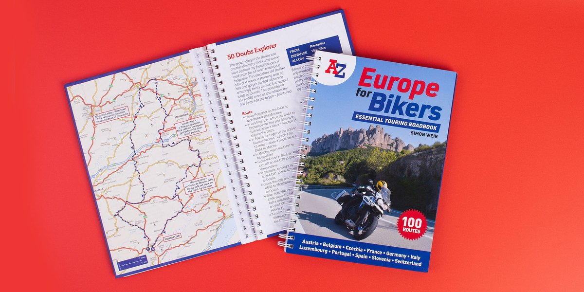 Planning a European road trip? Make sure you have this guide in your glove box or tank bag.

Explore the best 100 routes around Europe with clear instructions and mapping in the trusted A-Z style.

Shop now: ow.ly/OESQ50P1i9t

#AZMaps #AZEuropeforBikers