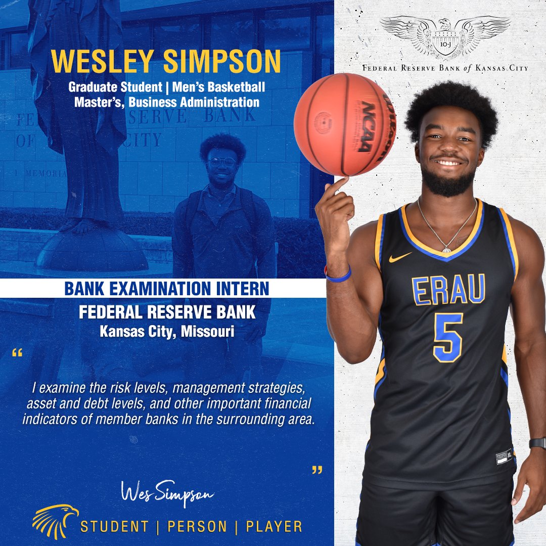 ERAUAthletics's tweet photo. This week's #FeatureFriday highlights Kaley Eaton (@ERAUXCTF), Madyson Jean-Louis (@ERAUWBasketball), Wesley Simpson (@ERAUMBasketball) and Josh Thornburgh (@ERAURowing) and their summer internship experiences.
#StudentPersonPlayer https://t.co/Pf1eWXmzuz