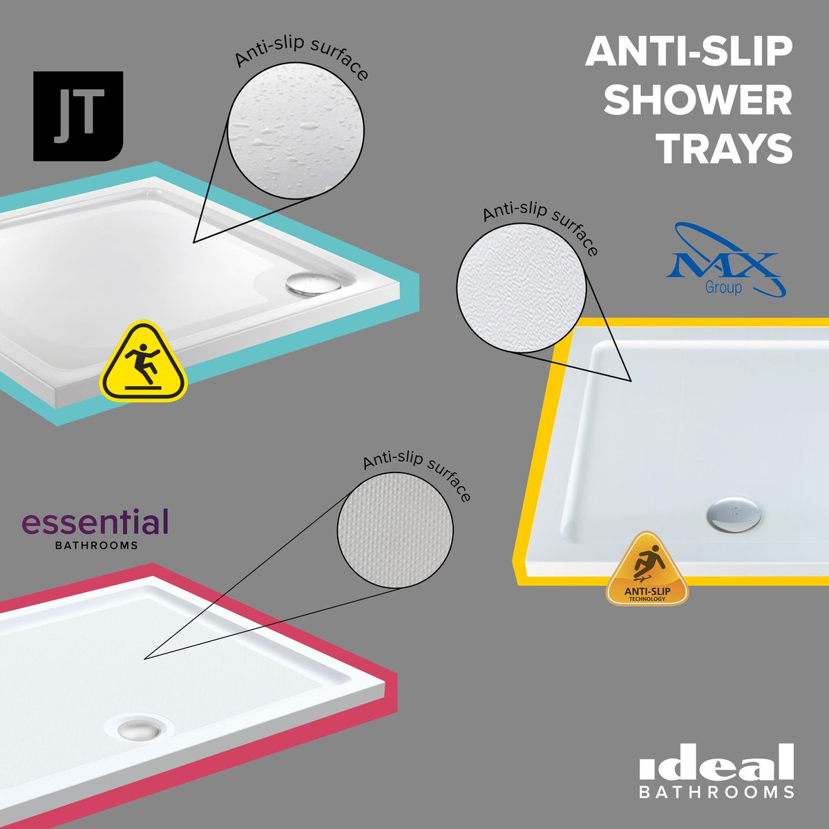 Stay safe whilst in the shower 🚿 with anti-slip shower trays ⚠ We have invested heavily in our stock, meaning all anti-slip trays in stock ✅ and ready to go 🚚 For more information, visit idealbathrooms.com today #antislipshowertrays #stockinvestment