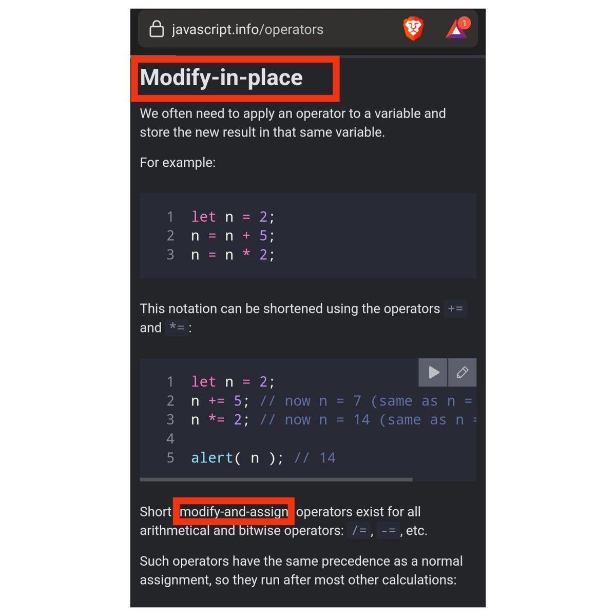roselinemodev's tweet image. Modify-and-Assign Operators.
I just learnt the name today🤦♀️
Good morning to me 🙈
#day1ofCode Day 14
#100daysOfCode