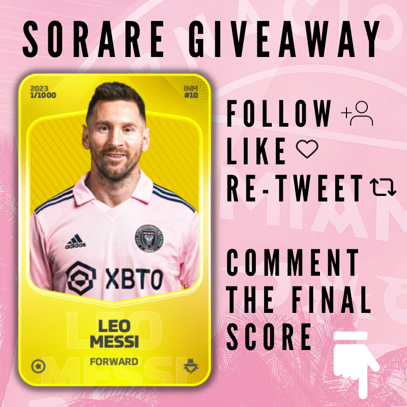 SorareHoward's tweet photo. 🚨 SORARE GIVEAWAY 🚨

Messi could make his debut tonight with Inter Miami. 

To celebrate I am giving away the current Argentinian Goat of the MLS Cristian Espinoza

TO ENTER:
Follow @SorareHoward
Like ❤️
Re-Tweet ♺
Comment the final score from the Inter Miami Game Tonight 👇