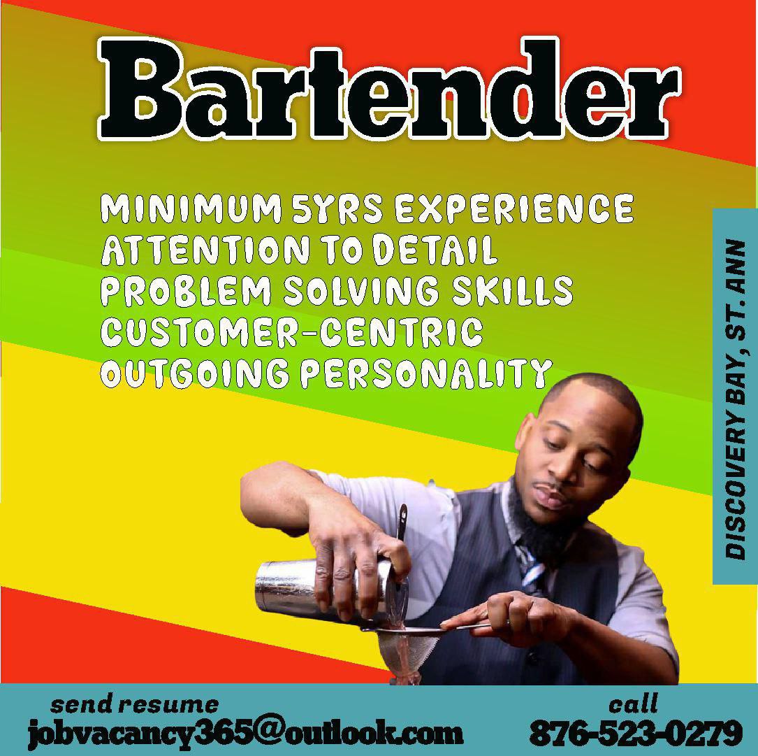 New Vacancy Exists for a Bartender in St Ann, send your resume to jobvacancy365@outlook.com

Follow for daily job posts and updates.

Visit our website for the latest job opportunities bit.ly/NewCJJobs

#careerja #jobsinjamaica