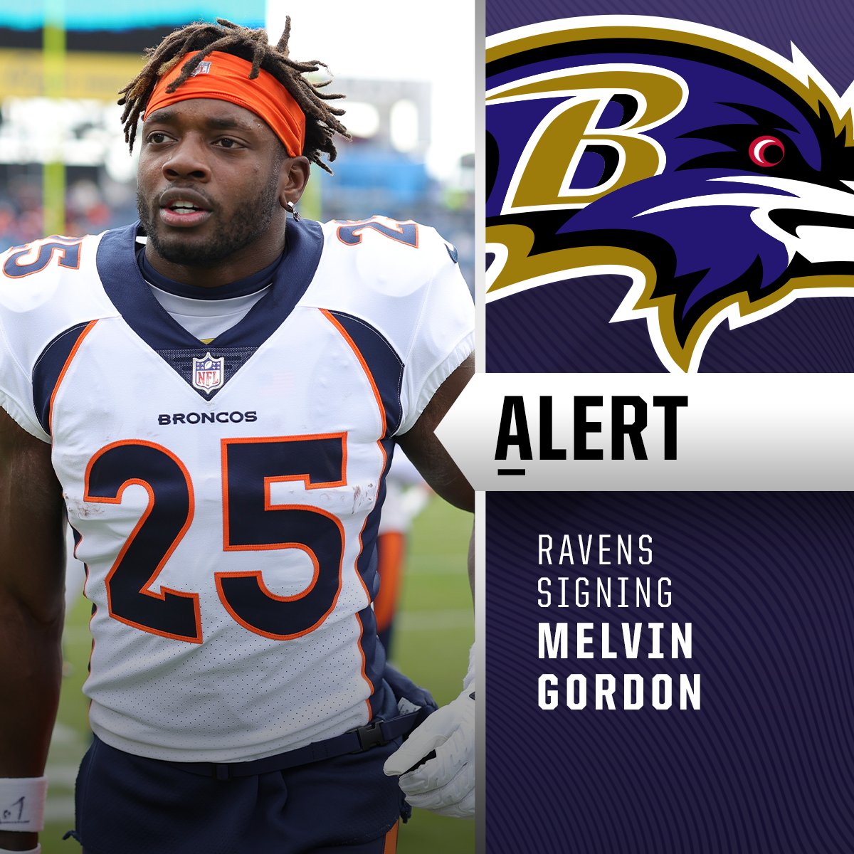 NFL's tweet photo. Ravens signing RB Melvin Gordon to a 1-year deal. (via @TomPelissero) https://t.co/7kwn1Ix6kF